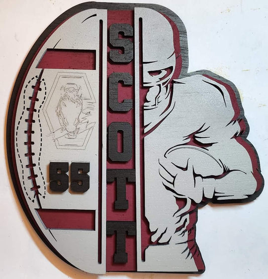 Wooden school logo football plaque